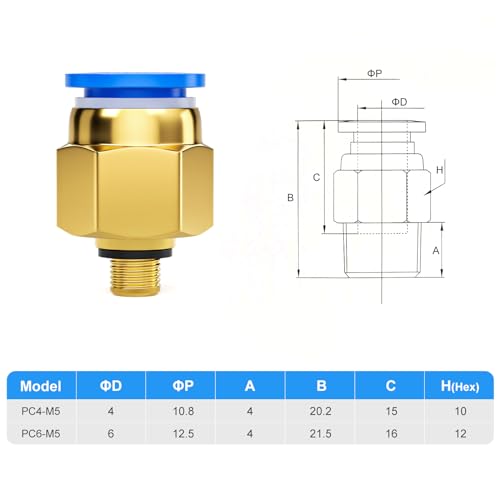 Image of TAILONZ Blue 6mm Tube OD x M5 Straight Push to Connect Fitting 10pcs
