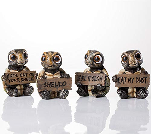Homerry 4 Pcs Sea Turtle Figurines Collectibles Set Of 4 Turtles Statues Holding Signs With Funny Sayings Baby Tortoises Figurines #TOP1