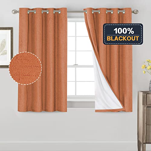 Image of PrinceDeco 100% Blackout Linen Textured Curtains for Bedroom Room Darkening Burlap Grommet Textured Curtains Noise Reducing Window Treatment Drapes for Dining Room,52 inch Wide Per Panel, Set of 2,Orange