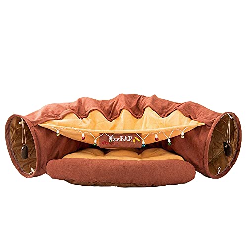 JIENIGUI おもしろ猫ベッド 2穴トンネル 室内猫用 ペット猫トンネルチューブ 猫おもちゃ 折りたたみ式 猫遊びテント インタラクティブおもちゃ 迷路 猫ハウスベッド ボール付き 猫 フェレット 子犬 子猫 ウサギ用 (バー)