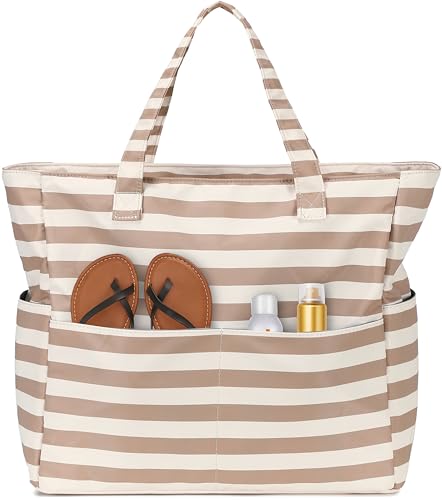 Image of LEDAOU Beach Bag Waterproof Sandproof Women Beach Tote Pool Bag with Zipper for Swim Gym Grocery Travel with Wet Pocket | Sandproof