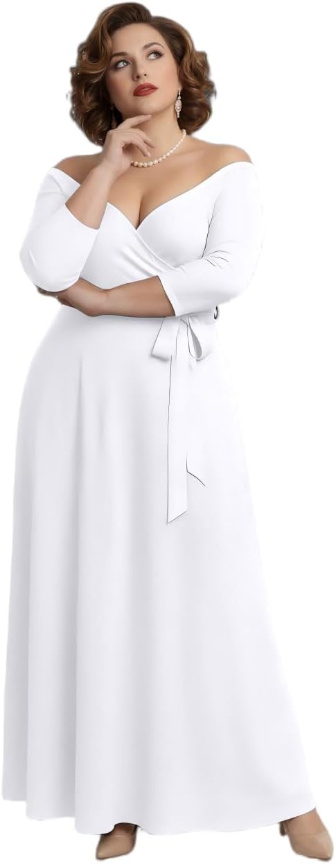 AOMONI Women's Maxi Dresses Summer Casual Wrap Tie Waist Long Dress | Floral Print Dress With Belt,V-Neck 3/4 Sleeve Empire Waist Wrap Dresses
