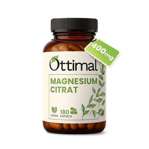 Magnesiumcitrat Hochdosiert Kapseln (107% NRV / 2 Monats) 2400 mg, davon 400 mg Elementares Magnesium ohne Zusatzstoffe - 180 St. Vegane Magnesium Kapseln - Laborgeprüft in Deutschland