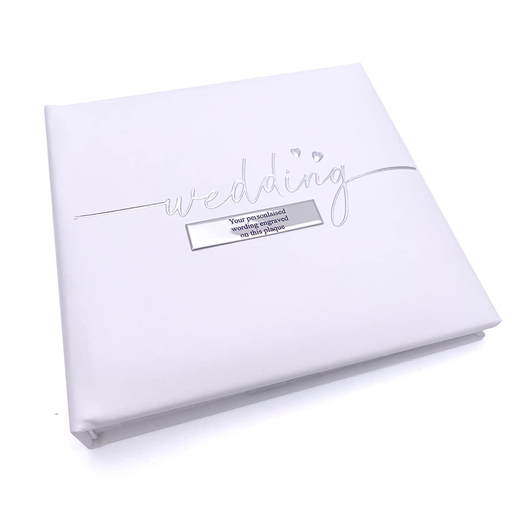 Ukgiftstoreonline White,Silver Personalised Large Wedding Day Photo Picture Album With Modern Script