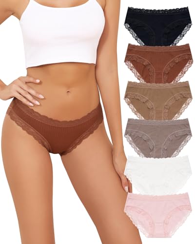 Image of Aijolen Women's Cotton Bikini Underwear Soft Low Waist Panties Cheeky Lace Underpants S-XXL