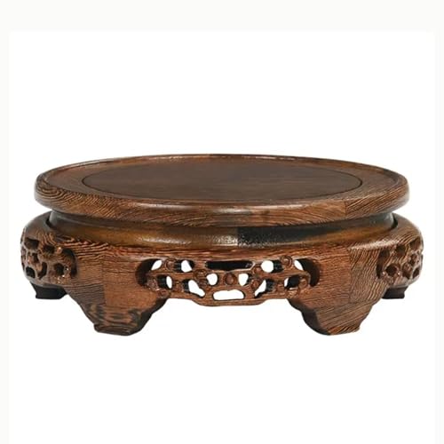 Elegant Wooden Round Display Stand for Chinese Chicken Wings, Carved Vase Base for Plants & Buddha Statues, 20cm/7.87in, Ideal Home & Office Decor, Natural Wood Craft