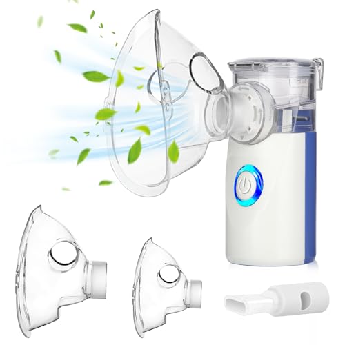 Aerosol Portatile per Adulti e Bambini,Aerosol Ultrasuoni Silenzioso,Ultrasuoni Macchina Aerosol per Malattie Respiratorie Efficace Inalatore Nebulizzatore con Boccaglio e 2 Macherine (Blu)