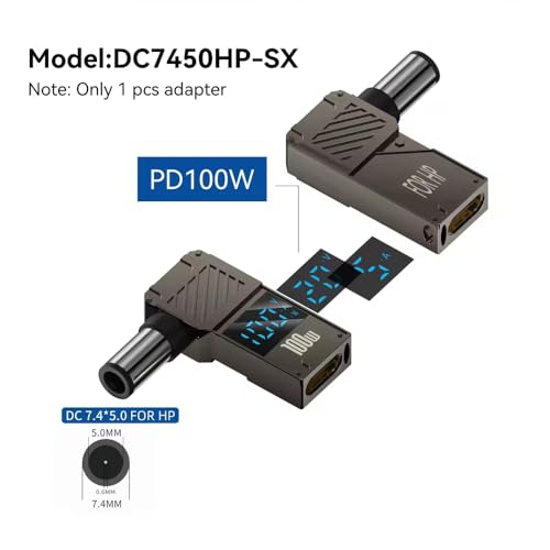 Image of ETZIN USB C to DC 7.4 x 5.0mm DC Power Fast Charging Adapter for HP | Aluminium Alloy 90 Degree Angled (7.4x5.0mm HP)