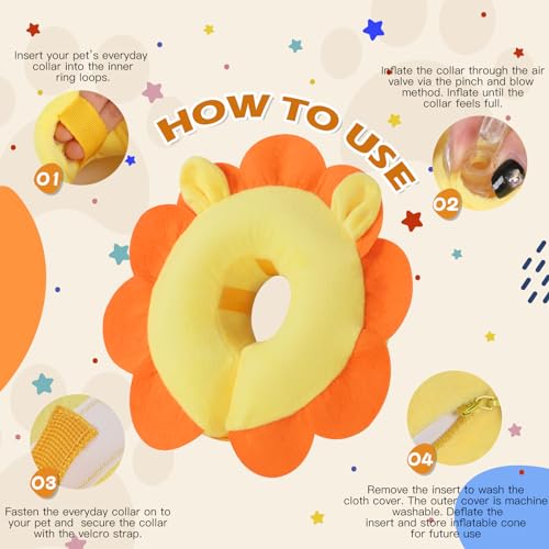 IEUUMLER Aufblasbare Halskrause Hund, Einstellbar Bequem Hundekragen Leckschutz für Hunde & Katzen Nach der Operation Verhindert das Beißen und Kratzen EU004 (M, Orange Lion)
