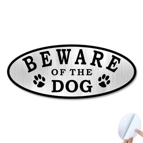 SINMAO Beware of The Dog Sign Brushed Aluminium with Self-Adhesive 7x3 Inches Rust Free Metal UV Protected Weather Resistant Durable Easy to Mount