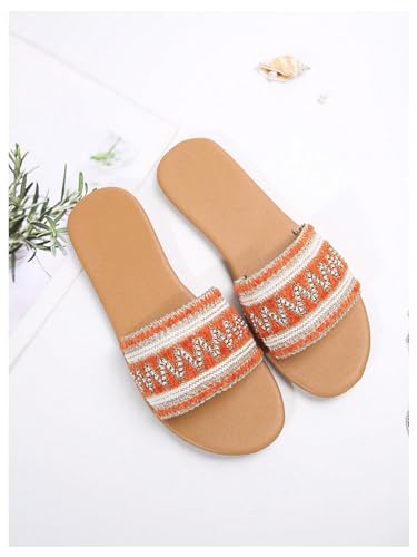 OYOANGLE Women's Boho Style Embroidered Flat Sandals Slide Sandals Fashion Flat Sandals Beach Slippers3