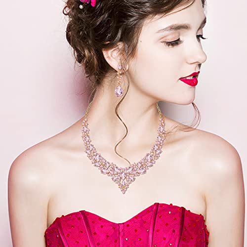 CSY 4 Pcs/Set Austrian Crystal Necklace Earrings Bracelet Ring Bridal Jewelry Sets for Brides Wedding Party Costume Accessories Gifts for Women2