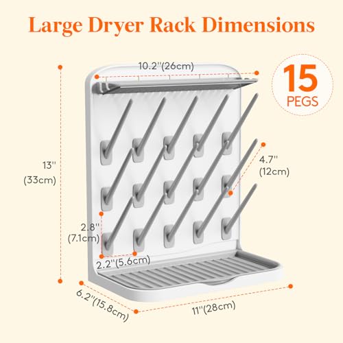 Image of Lifewit Large Baby Bottle Drying Rack 15 Hooks, Newborn Essentials Must Haves, Bottle Storage Organizer for Countertop, Cabinet, Rack Dryer Holder for Pacifiers, Pump Parts, Baby Stuff