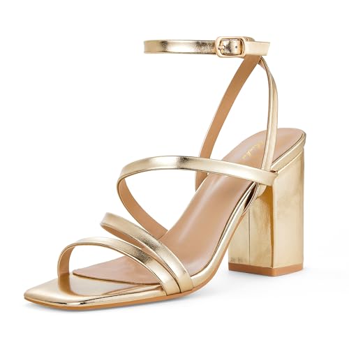 Elisabet Tang Women's Strappy Chunky Heels Sandals, Ankle Strap 3 inch Mid Block Heels Lace up Square Open Toe Thick Heeled Sandals Shoes