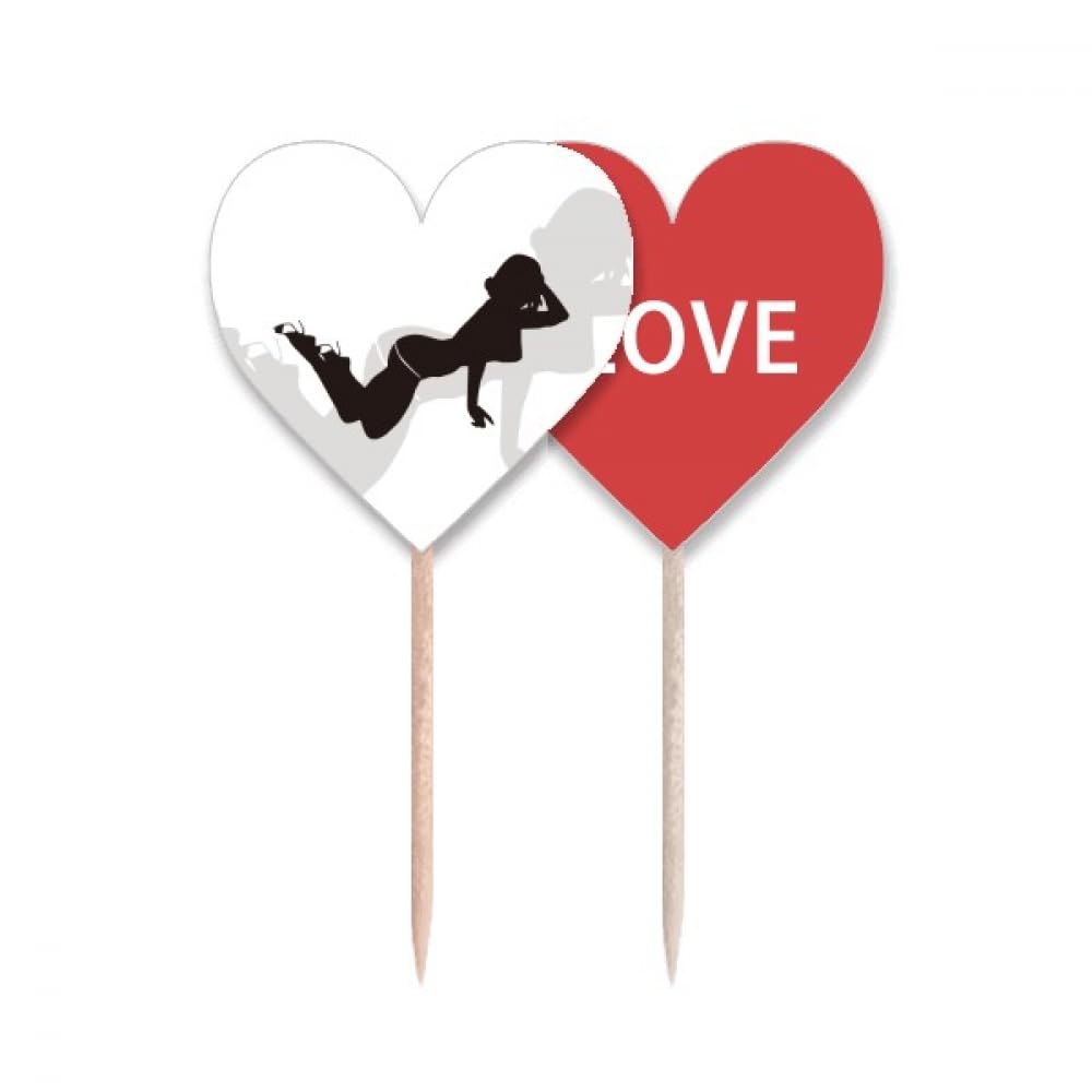 Cupcake pick Love Heart avec drapeau en papier et tige bois pour buffet chic