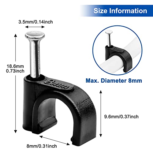 Miniatura 2 de 200 Clips Para Cables, 8 Mm, Clips Para Clavos De Cable, Clips Redondos Para Cables Negros Con Clavos De Fijación, Abrazaderas De Cable De Montaje En Pared Redondas Clavables Para Cables Ethernet