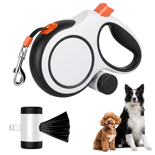 Ecofocet Guinzaglio per Cani Allungabile 8m(Fino a 50 kg), Guinzaglio Retrattile per Cani con Portasacchetti Integrato e Pulsante di Freno Rapido, Guinzaglio Esteso Senza Grovigli a 360° (Bianco, 8m)