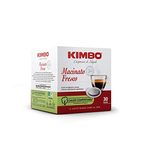 Kimbo Dosis de café compostables ESE molidas frescas, tostado oscuro, 6 paquetes de 30 cápsulas (total 180 cápsulas)