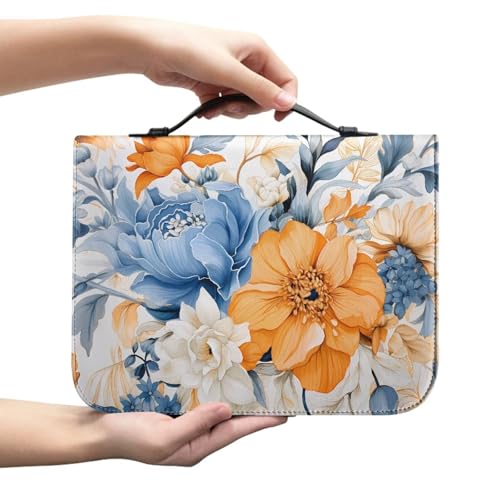 Vintage Floral Bible Cover for Women Floral Lightweight Pu Leather Book Case Large Bible Cover Case with Handle and Pockets Gifts for Men Kids Family Friends