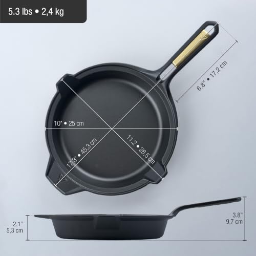 Image of Victoria Signature Gold Cast Iron Skillet, Cast Iron Frying Pan with Long Handle, Includes Gold Insert in Handle, 10 Inch, Made in Colombia