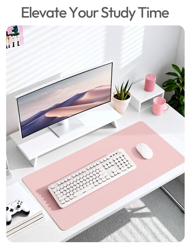 Image of YSAGi Leather Desk Protector, Office Mat, Large Mouse Mat, Non-Slip PU Leather Blotter, Laptop Desk Mat, Waterproof Writing Pad for Office and Home(Light Pink, 42 inch x 17.2 inch)
