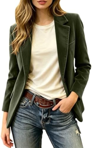 Blazer Damen Elegant Cord Anzugjacke Business Revers Cordjacke Longblazer | Ubergangs Blazer, Langarm Herbstjacke, Einfarbig, Vintage, Damenblazer, Frauenanzug mit Taschen, Casual