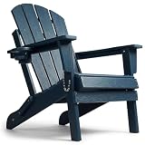 SFYLODS HDPE Adirondack Chair, Folding Outdoor Patio Chair with Cup Holder, Weather Resistant Wood Grain Lawn Chair for Backyard, Garden, Fire Pit, Deck, Navy Blue