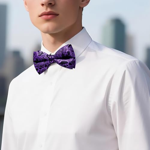 Image of YOHOWA Paisley Striped Men Bow Tie Pre-Tied Formal Adjustable Colorful Bowties Handkerchief Cufflinks Set Wedding Party