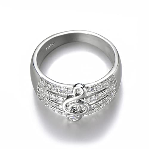 BESPORTBLE Musiknoten-ring Damen Silber Mit Funkelnden Diamanten Breiter Modischer Schmuckring Kreatives Design F&uuml;r Musikliebhaber Langlebig Und Stilvoll