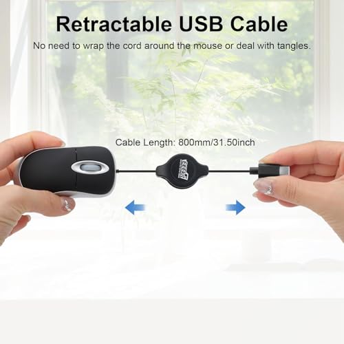 Ratón USB C retráctil mini mouse óptico de 3 botones para PC y Mac 3