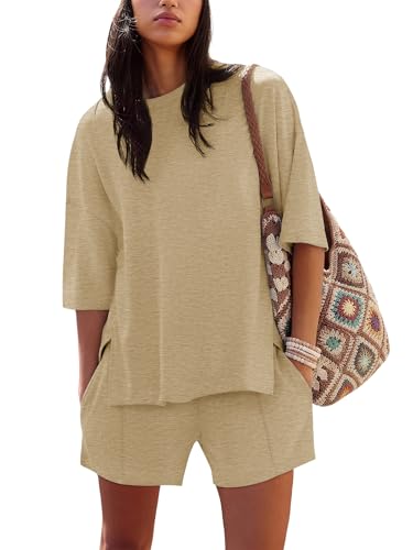 Image of COCCKO Womens Shorts Sets Matching Lounge Two Piece Outfits Summer Cute Casual Vacation Short Sleeve 2 Piece Set