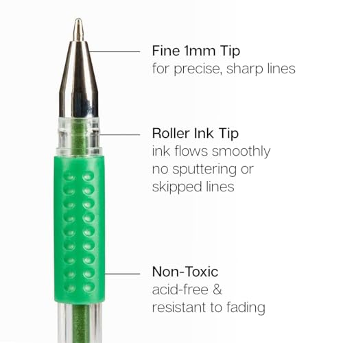 Image of KINGART 400-24G Comfort Grip Gel Pens, Set of 24 Unique Green Tone Colors | 1.0mm Rollerball Tip, 2.0mm XL Ink Capacity, Non-Toxic & Archival, Ideal For Coloring Books, Scrapbooking & Doodling