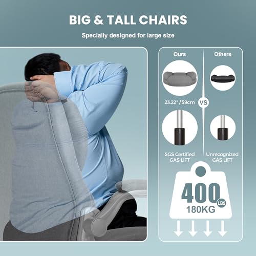 IWMH Executive Office Chair, Ergonomic Big and Tall Computer Desk Chair, High Back Chair with Padded Flip-up Armrest, Lumbar Support Swivel Rolling Chairs (Gray) - Image 5