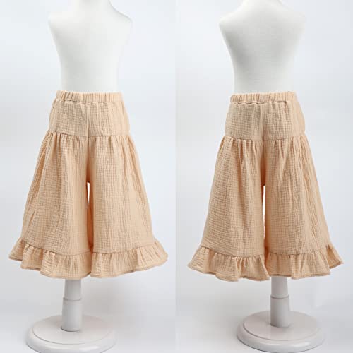 Image of HOOLCHEAN Baby and Little Girls Soft Cotton Gauze Wide Leg Ruffled Pants