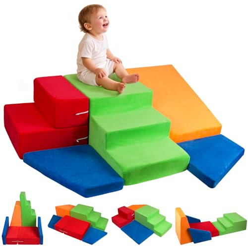 Image of CozyLazy 5-Piece Toddler Climbing Toys Indoor, Large Skin Friendly Crystal Velvet Sponge Climbing Blocks for Toddlers 1-3 Years Old, 12 Inch Tall Foam Play Gym