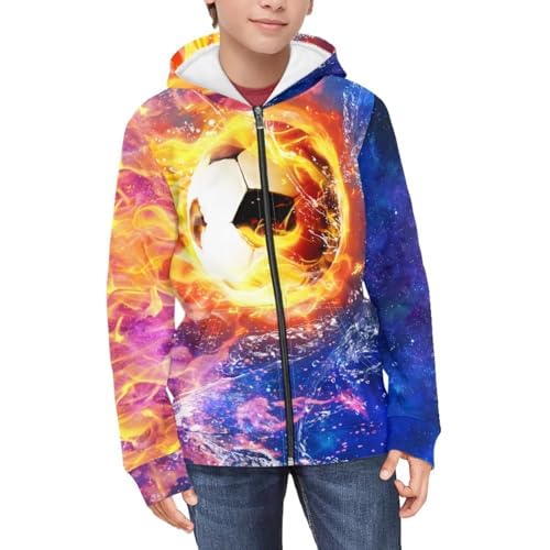 HUIACONG Football Sweatshirt Kids Zip Up Hoodie for Boys 11-13 Soccer Long Sleeve Jacket with Pocket Full Zipper Hooded Outerwear Coat Fall Top Pullover with Pocket Novelty Shirt