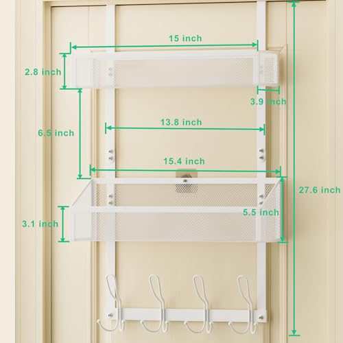 Hocookeeper Over The Door Organizer, Over The Door Hooks & Baskets - 12 Hooks & 2 Mesh Baskets Back of Door Storage Organizer for Bathroom, Kitchen, Bedroom (White) thumbnail 6