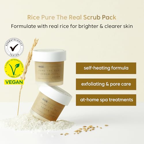 Image of THANKYOU FARMER Rice Pure The Real Scrub Pack 100ml | Korean Rice Face Scrub with Rice Bran, Rice Powder & Rice Extract | Gentle Exfoliation, Dead Skin Removal, Pore Cleansing, Brightening, Hydrating & Soft Glowing Skin