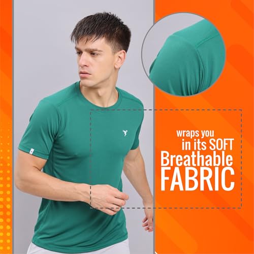 Image of TECHNOSPORT Men's Slim Fit Polyester Activewear Sports T-Shirt with Moisture-Wicking Comfort for Workout, Running & Gym