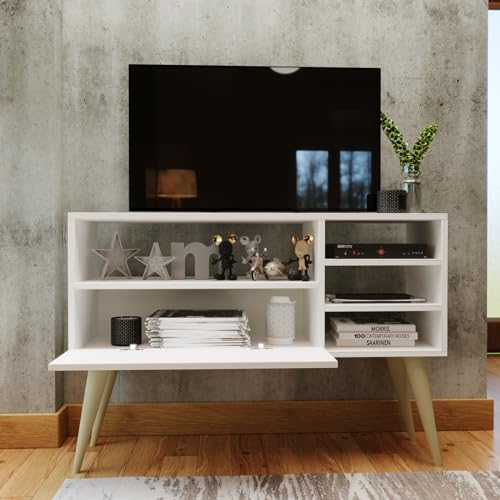 Rack para Sala Quarto TV Até 43 Pol. Retro Moderno Orlando Branco