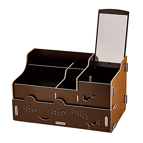Cosmetic case Wood Makeup Organizer Case with Mirror Tabletop Multi Slots Storage Holder for Jewlry Cosmetic Supplies