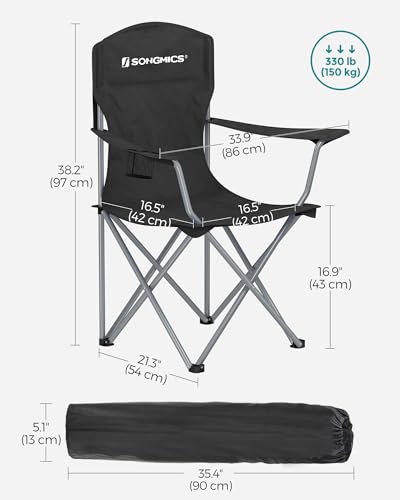 SONGMICS Set of 2 Folding Camping Chairs, Comfortable, Heavy Duty Structure, Max. Load Capacity 330 lb, Outdoor Chair with Cup Holder, for Camping, Garden, Fishing, Terrace - Image 4