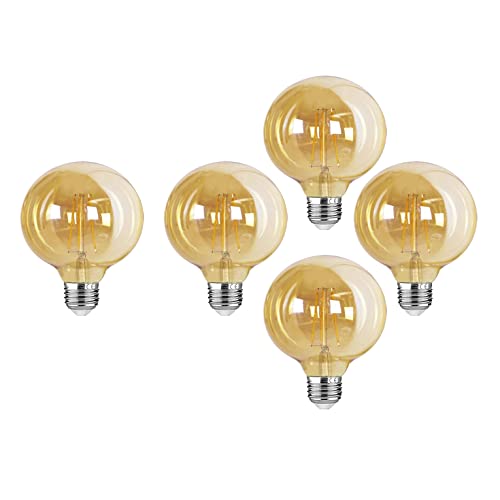 OneUan Bombilla Vintage Edison Decorativa, (Pack de 5) 4w Bombilla LED E27 G95 Ambar Cálido, para Lámpara Colgante Cuerda, Decoración Hogar, Restaurante, Bar, Cafe, Hotel, Tienda, etc Cover