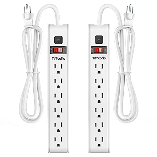 TiFFCOFiO Surge Protector Power Strip 4 Feet Extension Cord 600 Joules Surge Protection Multiple Protection 6 Outlet Strip 14 AWG Cord 15A/1875W ETL Listed 2 Packs