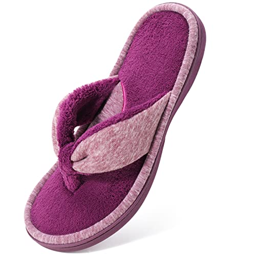 Wishcotton Women's Memory Foam Terry Flip Flop Slippers, Spa Thong House Shoes With Nonslip Sole, Wine, 9-10 Women #TOP20