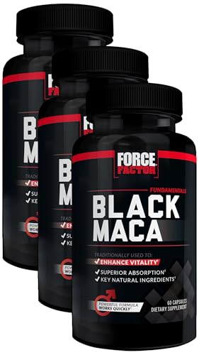 Force Factor Black Maca Root Vitality Supplement for Men with Superior Absorption and Power, Natural Maca Negra Extract, Fundamentals Series, 1000mg, 60 Capsules (Pack of 3)