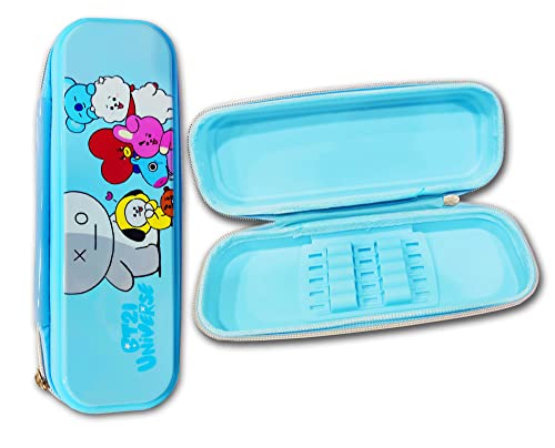 Image of Neel Pencil Pouch for School Stationery Pencil Case Geometry Box for Kids for School BT-21 Pencil Box Silicone Geometry Box for Kids Pencil Pouch BTS Return Gift for Girls Large Capacity 1ps (Blue)
