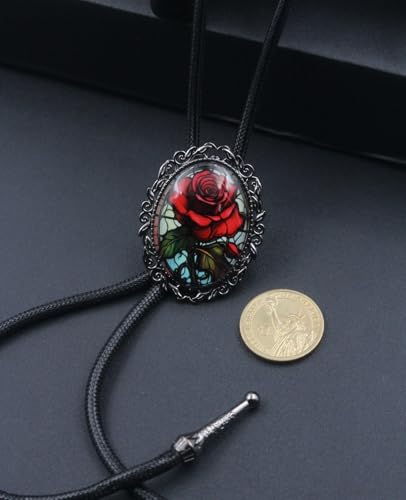 Image of PEARLY JUN Bolo Tie for Women Men Flower Rose Western Cowboy Brown Leather Country Style String Vest Gifts