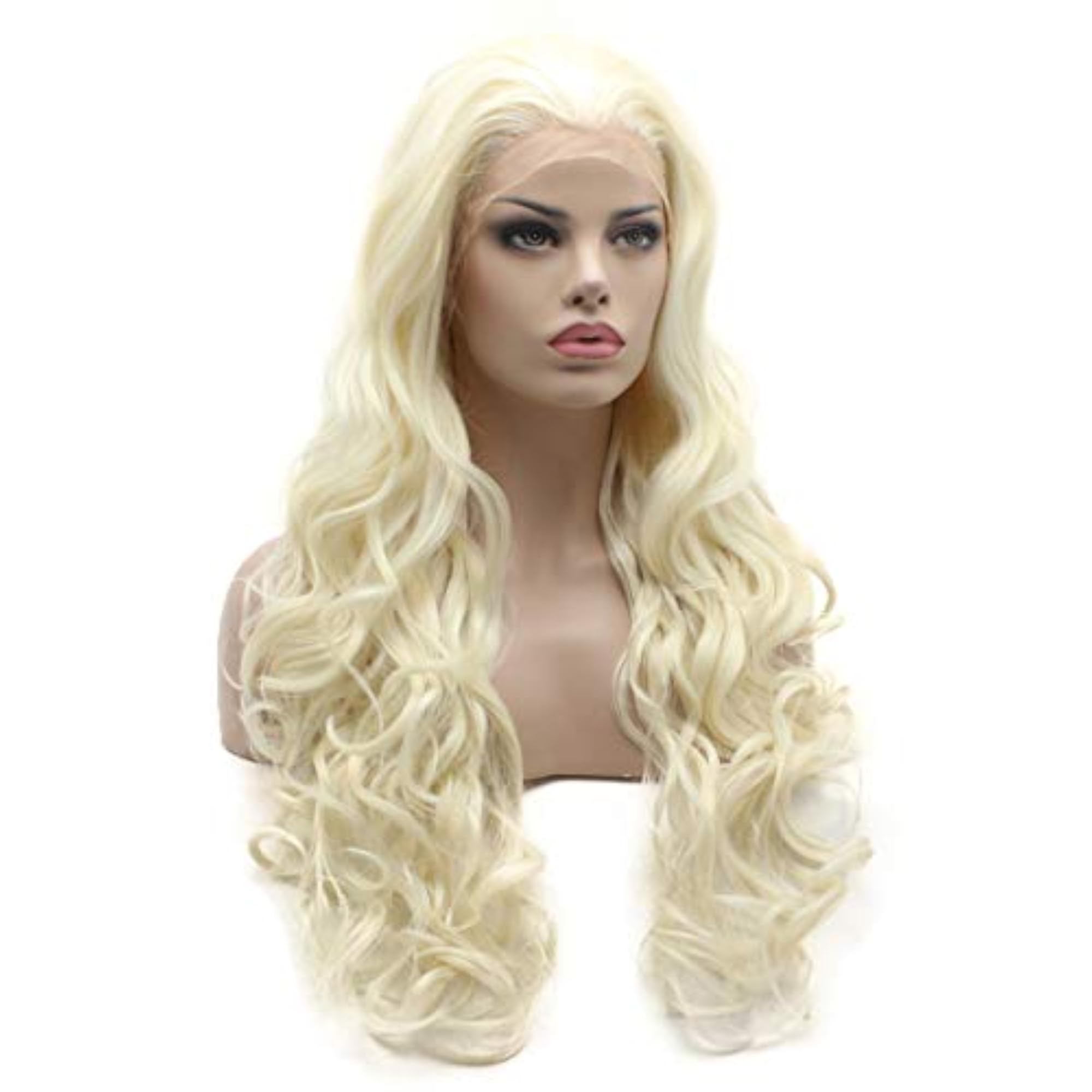 Wavy Long Light Blonde & White Mix Synthetic Lace Front Wig