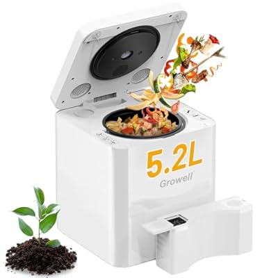 Electric Composter for Kitchen Indoor, 5.2L Large Countertop Compost Bin with 3-in-1 Drying/Grinding/Composting, Odorless Food Waste Composting Machine with Auto-Clean & Smart Sensor LED Display